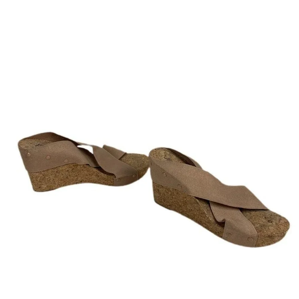 Lucky Brand Tan Crisscross‎ Strap Cork Wedge Sandal